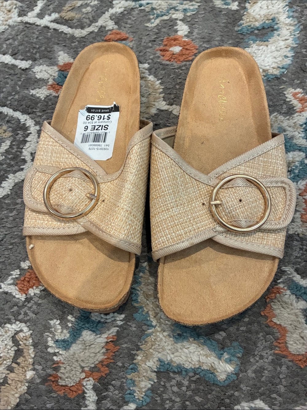 Women’s Neutral Buckle Slide Sandals - Size 6